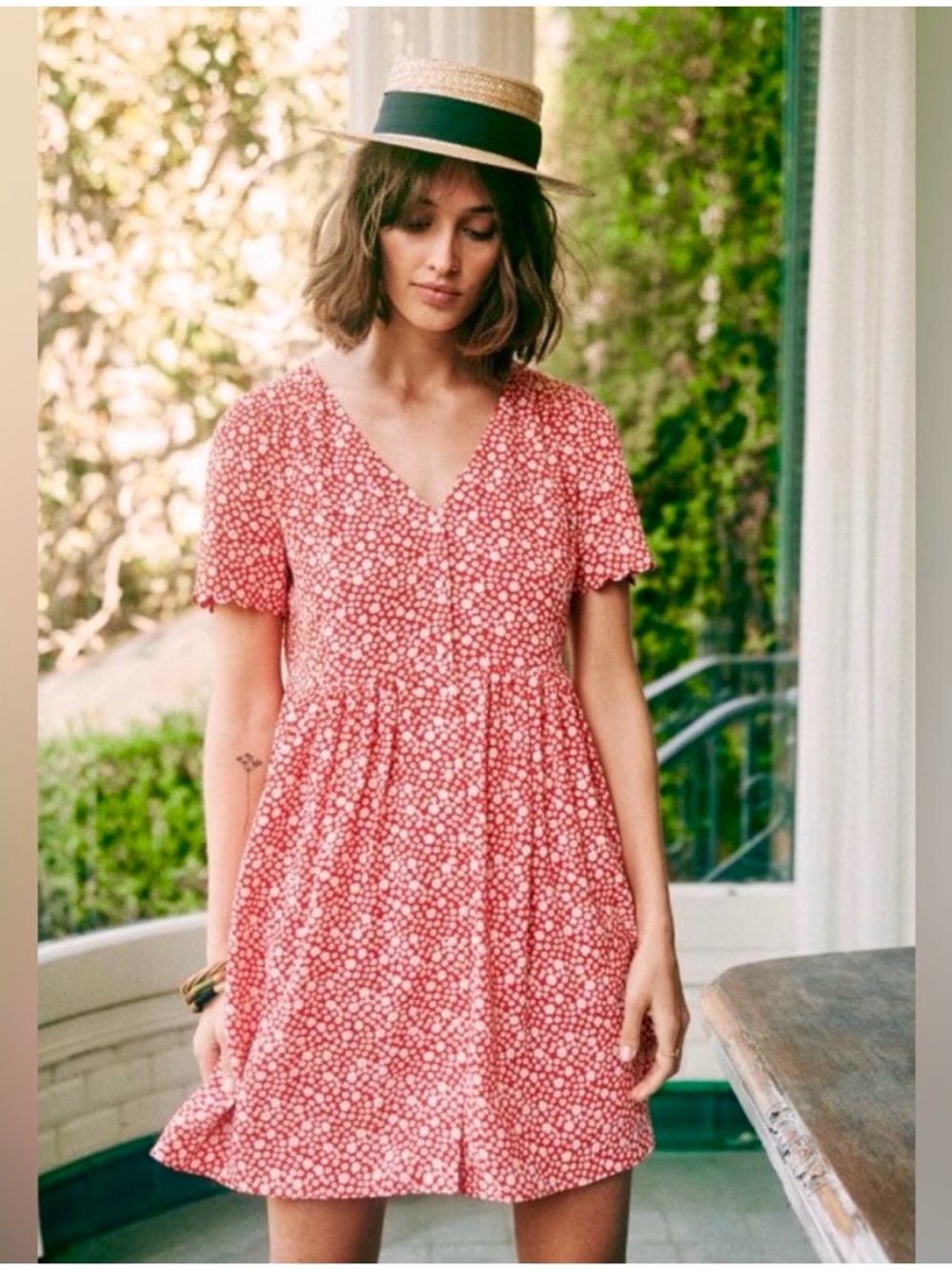 Sézane Red Floral Mini Dress